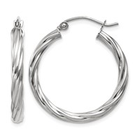 14K White Gold Polished 3.25mm Twisted Hoop Earrings view 1