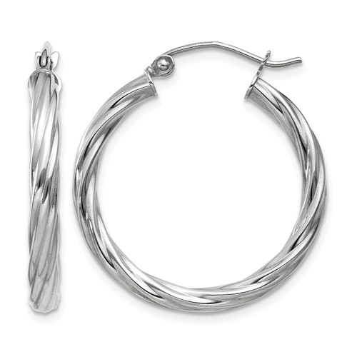 14K White Gold Polished 3.25mm Twisted Hoop Earrings