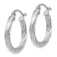 14K White Gold Polished 3.25mm Twisted Hoop Earrings view 2