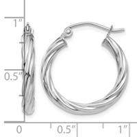 14K White Gold Polished 3.25mm Twisted Hoop Earrings view 4