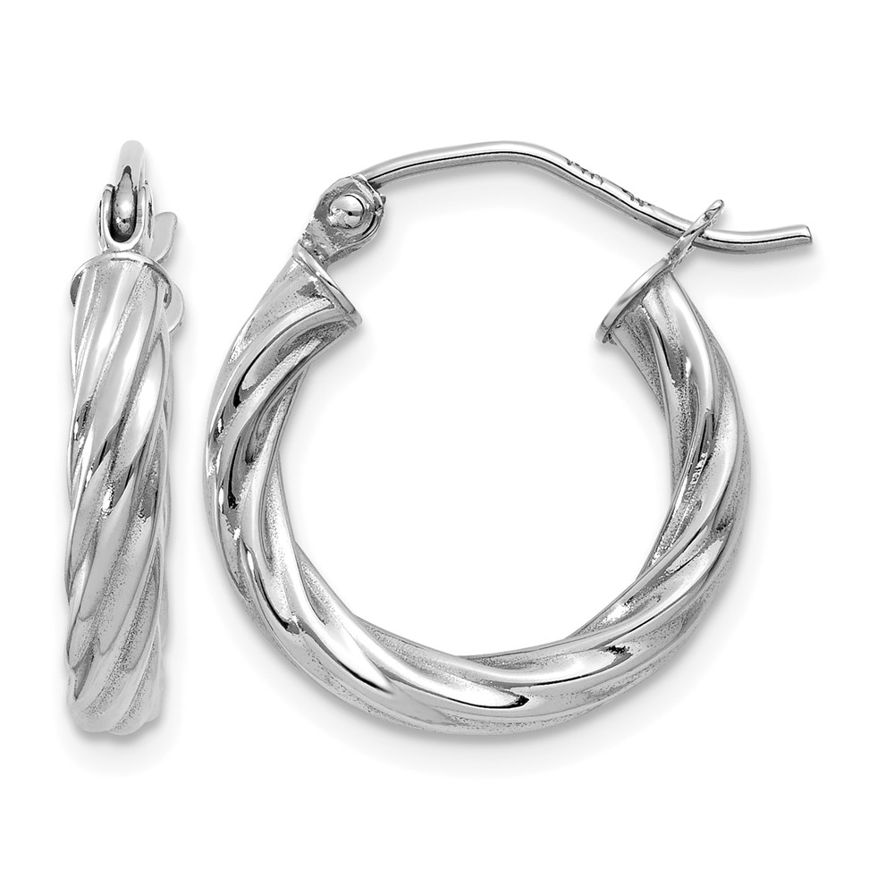 14K White Gold Polished 3.25mm Twisted Hoop Earrings