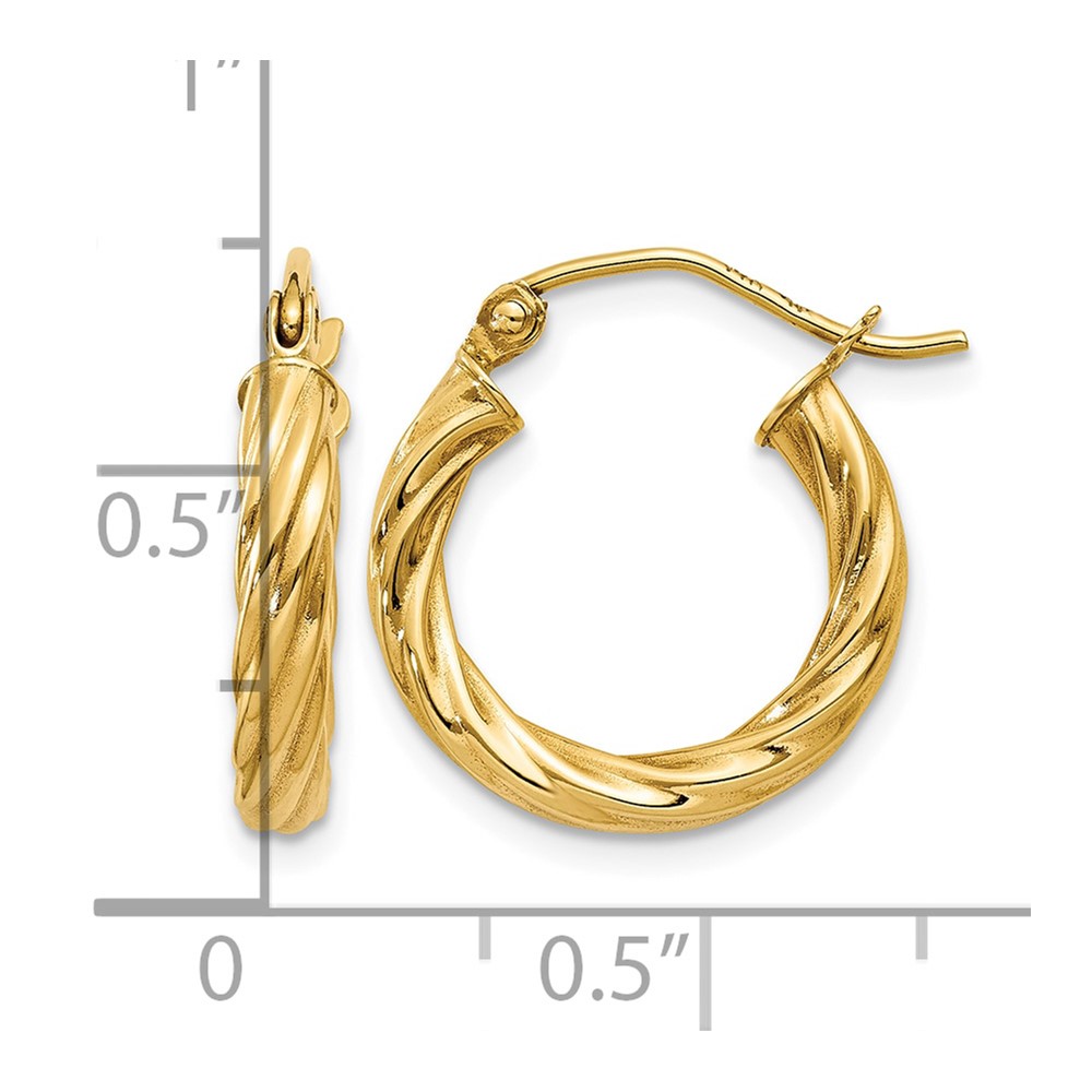 14k Polished 2.75mm Twisted Hoop Earrings (TC387)