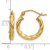 14K Yellow Gold Polished 2.75mm Twisted Hoop Earrings view 4