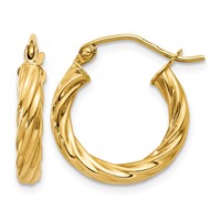 14K Yellow Gold Polished 2.75mm Twisted Hoop Earrings view 1