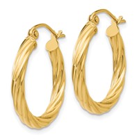14K Yellow Gold Polished 2.75mm Twisted Hoop Earrings view 2