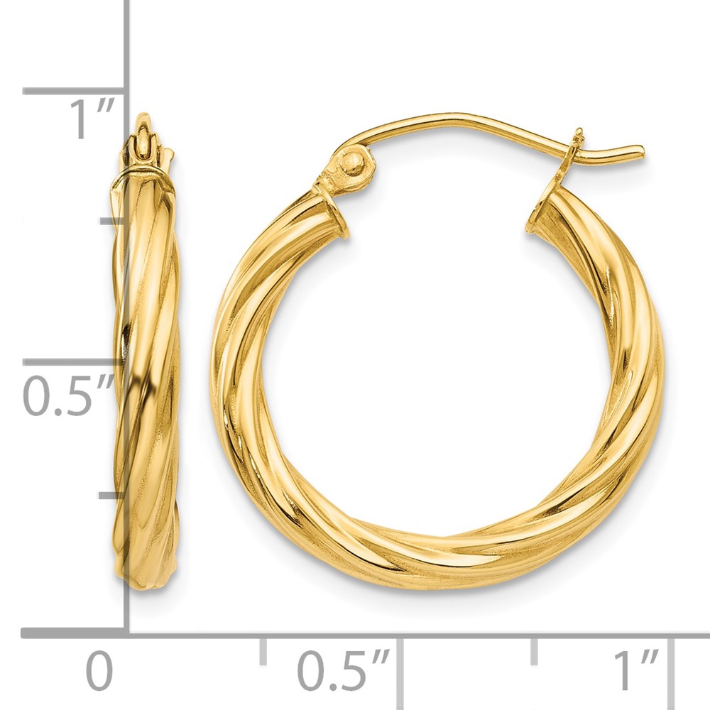 14k Polished 2.75mm Twisted Hoop Earrings (TC388)