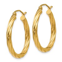 14K Yellow Gold Polished 3.25mm Twisted Hoop Earrings view 2