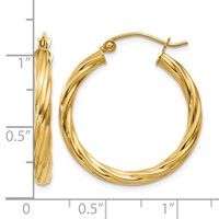 14K Yellow Gold Polished 3.25mm Twisted Hoop Earrings view 4
