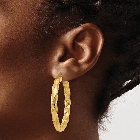 5mm Gold Twisted Tube Hoop Earrings
