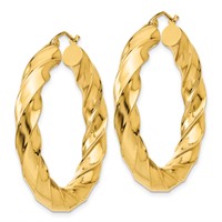 14K Yellow Gold Polished 5.0mm Twisted Hoop Earrings view 2