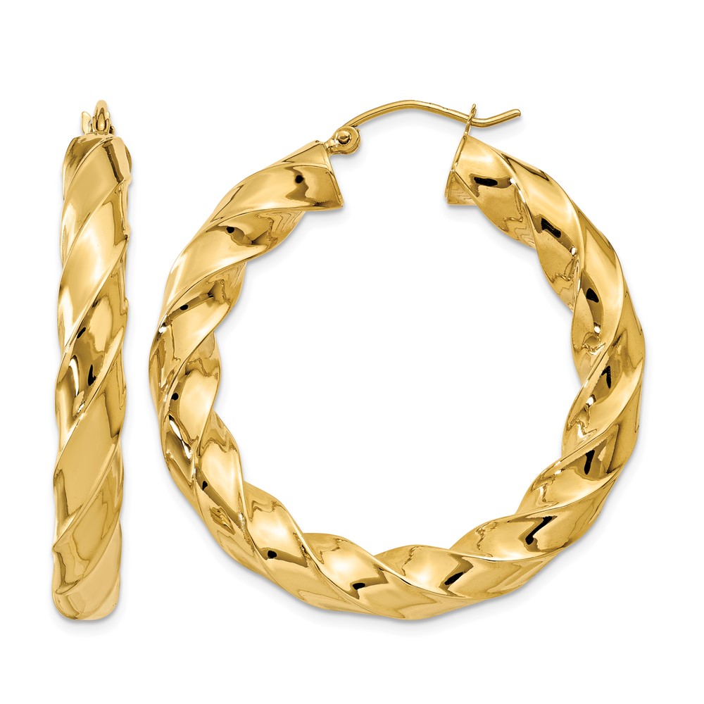 14K Yellow Gold Polished 5.0mm Twisted Hoop Earrings