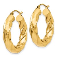 14K Yellow Gold Polished 5.0mm Twisted Hoop Earrings view 2