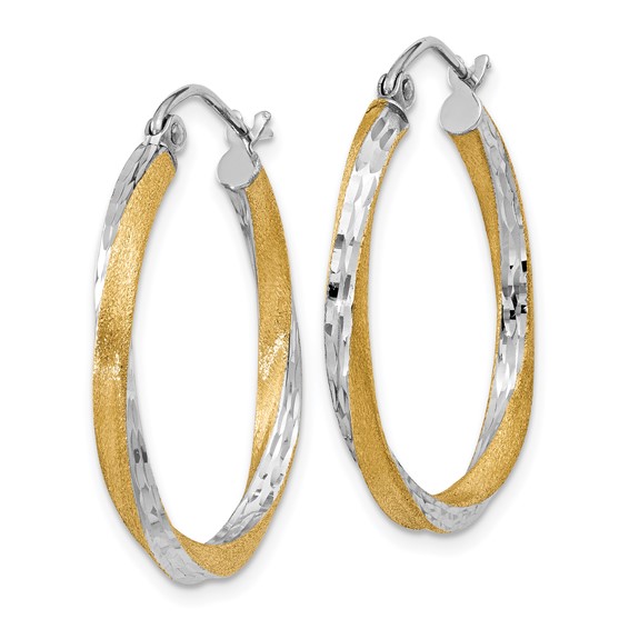 2.5mm Gold & Rhodium Satin Diamond-cut Twisted Hoop Earrings