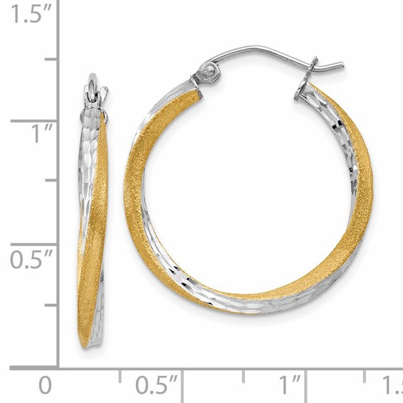 2.5mm Gold & Rhodium Satin Diamond-cut Twisted Hoop Earrings