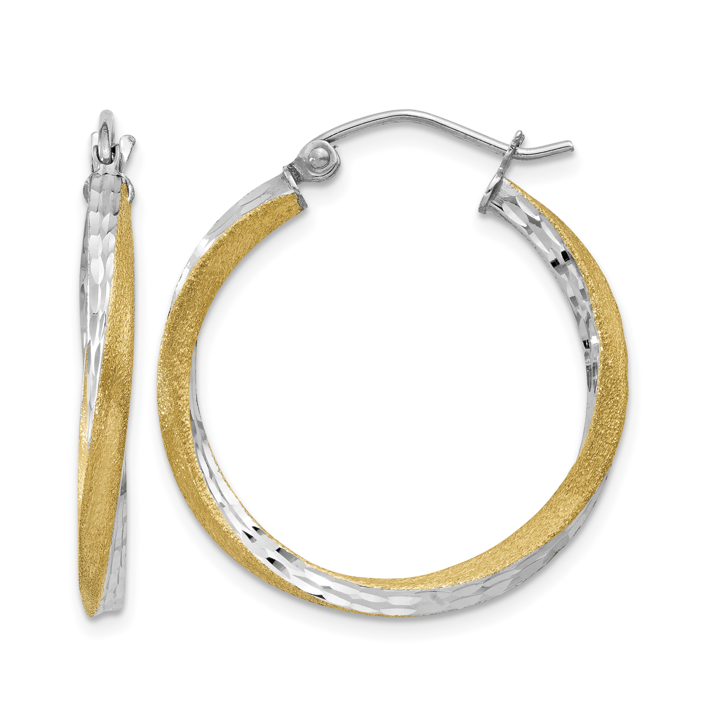 14k & Rhodium Diamond-cut 2.5mm Twisted Hoop Earrings (TC431)