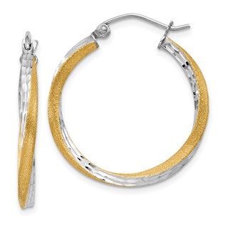 2.5mm Gold & Rhodium Satin Diamond-cut Twisted Hoop Earrings