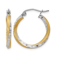 14K & Rhodium Diamond-cut 2.5mm Twisted Hoop Earrings view 1