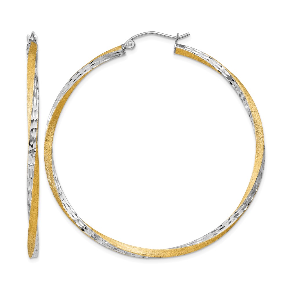 14K & Rhodium Diamond-cut 2.5mm Twisted Hoop Earrings
