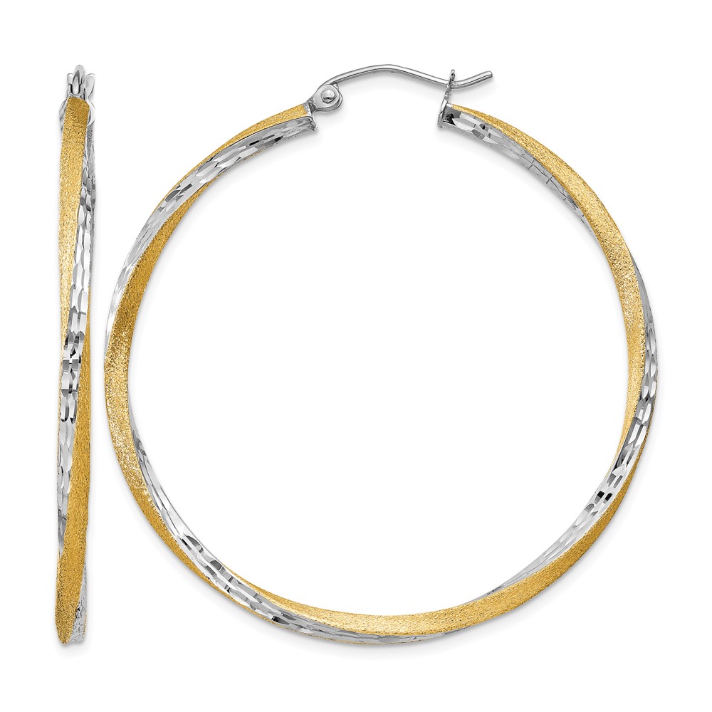 14K & Rhodium Diamond-cut 2.5mm Twisted Hoop Earrings