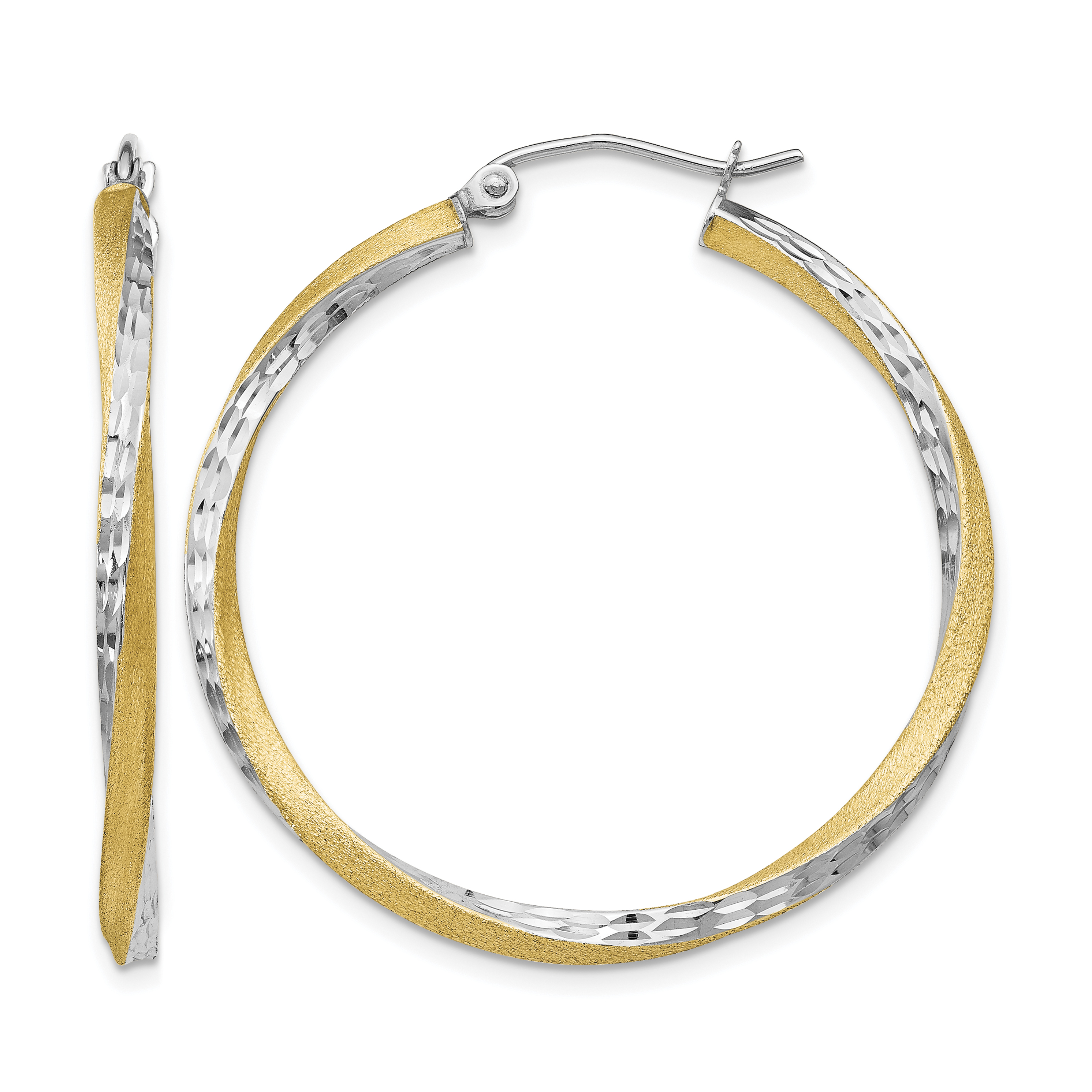 14k & Rhodium Diamond-cut 2.5mm Twisted Hoop Earrings (TC436)