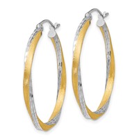 14K & Rhodium Diamond-cut 2.5mm Twisted Hoop Earrings view 2