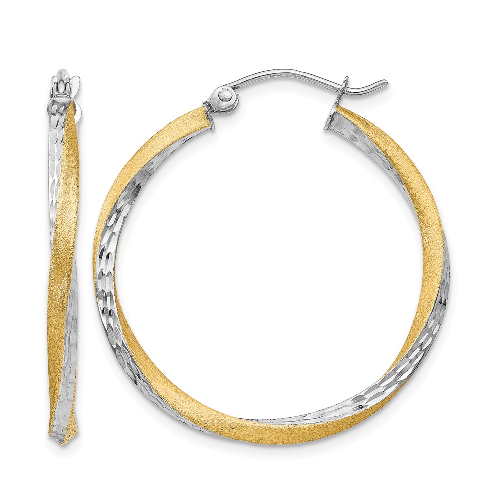 14k & Rhodium Diamond-cut 2.5mm Twisted Hoop Earrings (TC437)