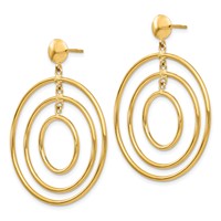 14K Yellow Gold Polished Graduated Circles Dangle Post Earrings view 2