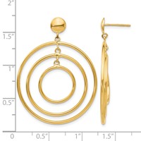 14K Yellow Gold Polished Graduated Circles Dangle Post Earrings view 4