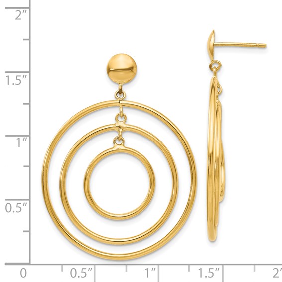 14k Polished Graduated Circles Dangle Post Earrings