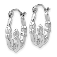 14K White Gold Claddagh Hoop Earrings view 2