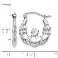 14K White Gold Claddagh Hoop Earrings view 4