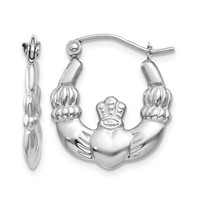 14K White Gold Claddagh Hoop Earrings view 1
