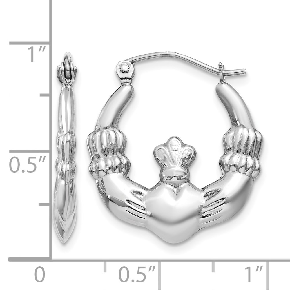 14k White Gold Claddagh Hoop Earrings (TC499)