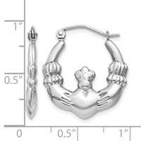 14K White Gold Claddagh Hoop Earrings view 4