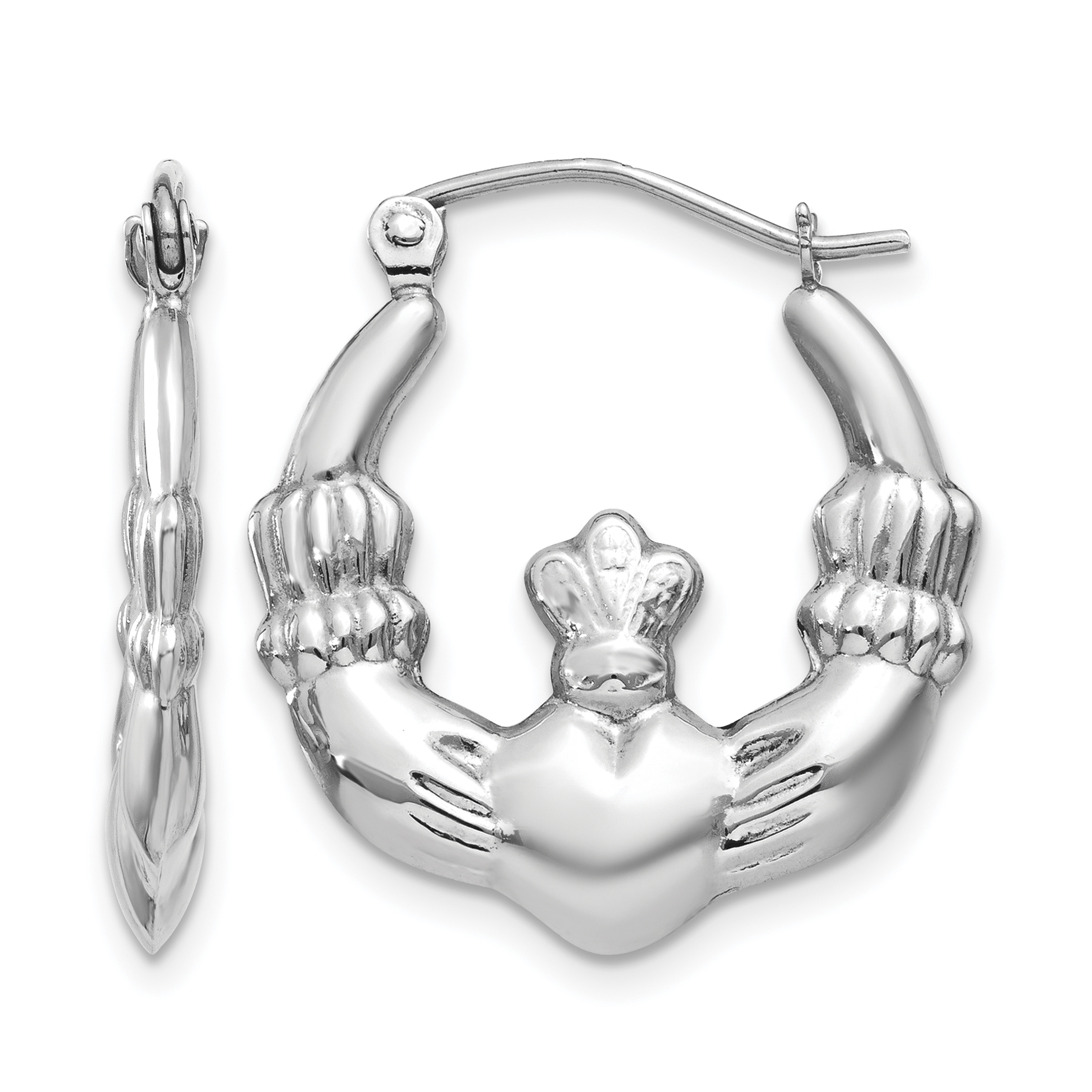 14k White Gold Claddagh Hoop Earrings (TC499)