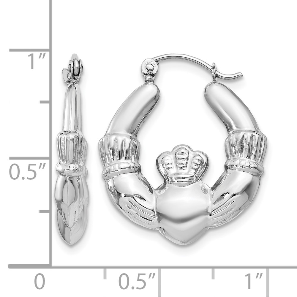 14k White Gold Claddagh Hoop Earrings (TC500)