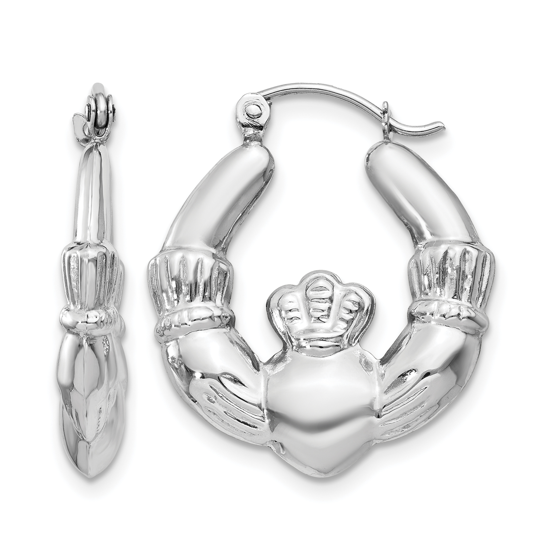 14k White Gold Claddagh Hoop Earrings (TC500)