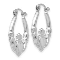 14K White Gold Claddagh Hoop Earrings view 2