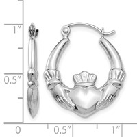 14K White Gold Claddagh Hoop Earrings view 4
