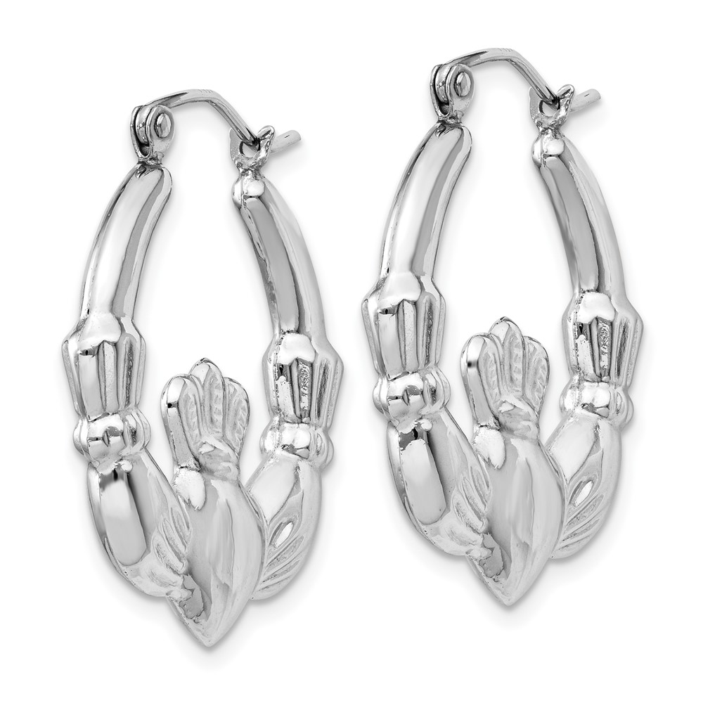 14k White Gold Claddagh Hoop Earrings (TC502)
