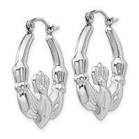 14K White Gold Claddagh Hoop Earrings view 2