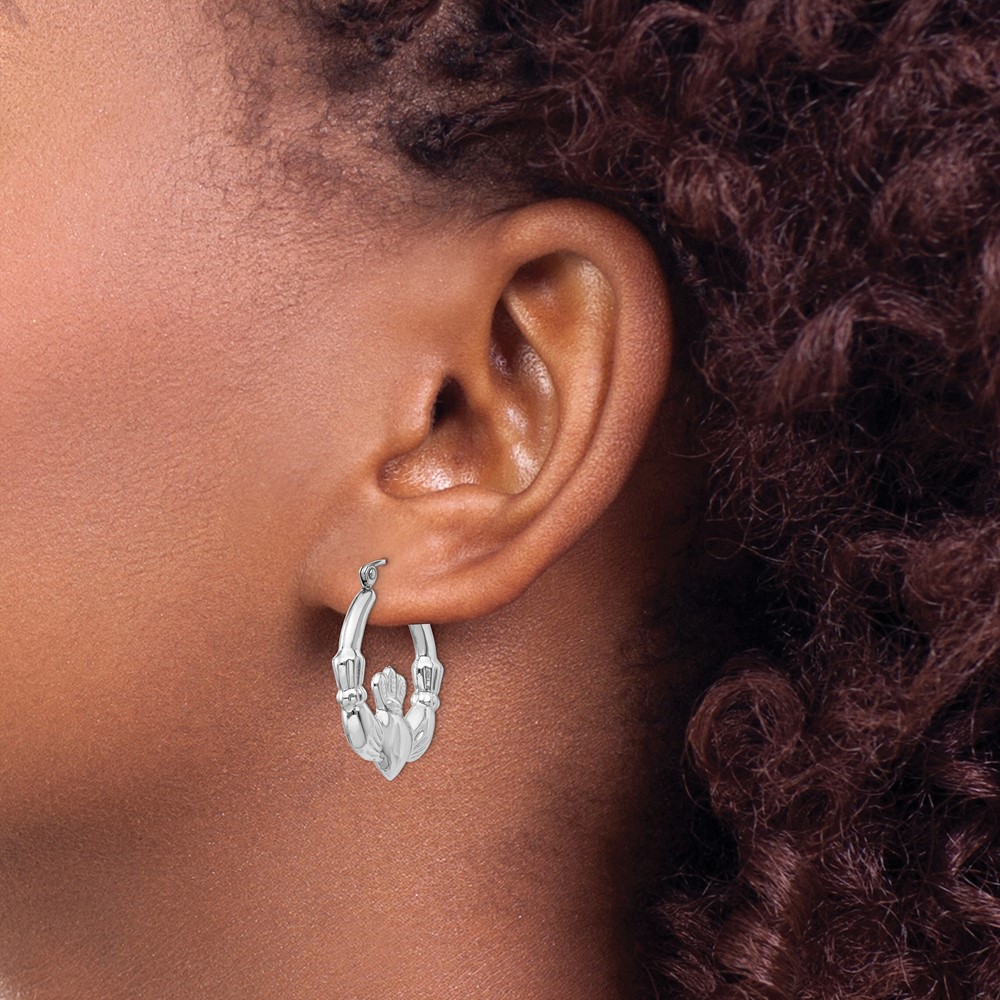 14k White Gold Claddagh Hoop Earrings (TC502)