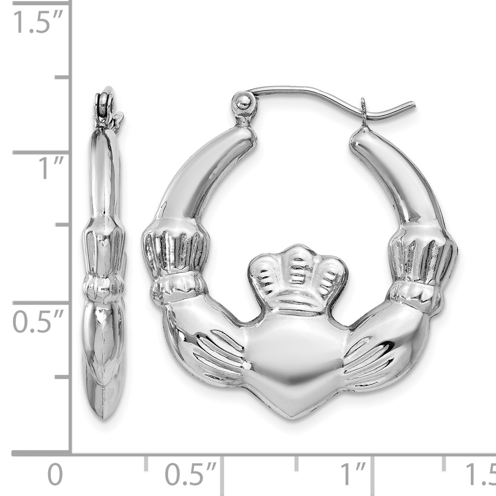 14k White Gold Claddagh Hoop Earrings (TC502)