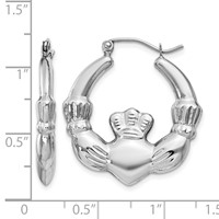 14K White Gold Claddagh Hoop Earrings view 4