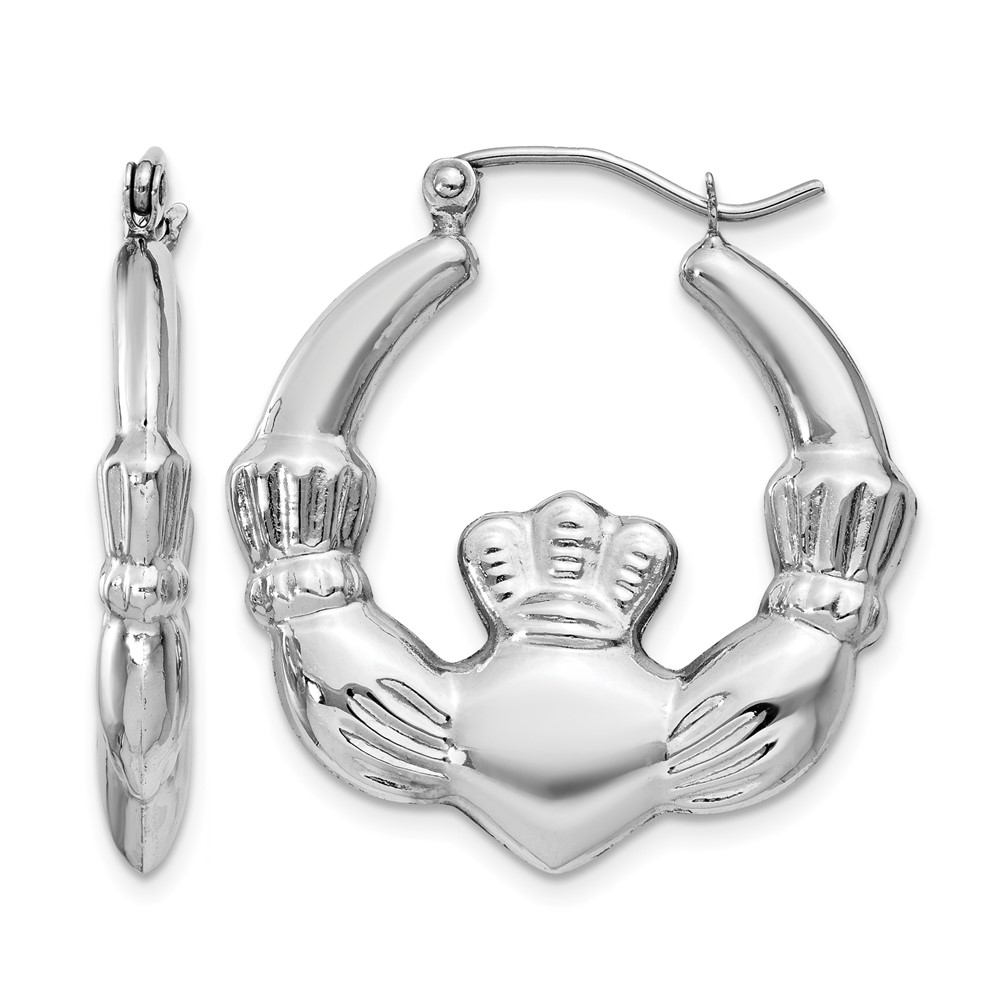 14k White Gold Claddagh Hoop Earrings (TC502)