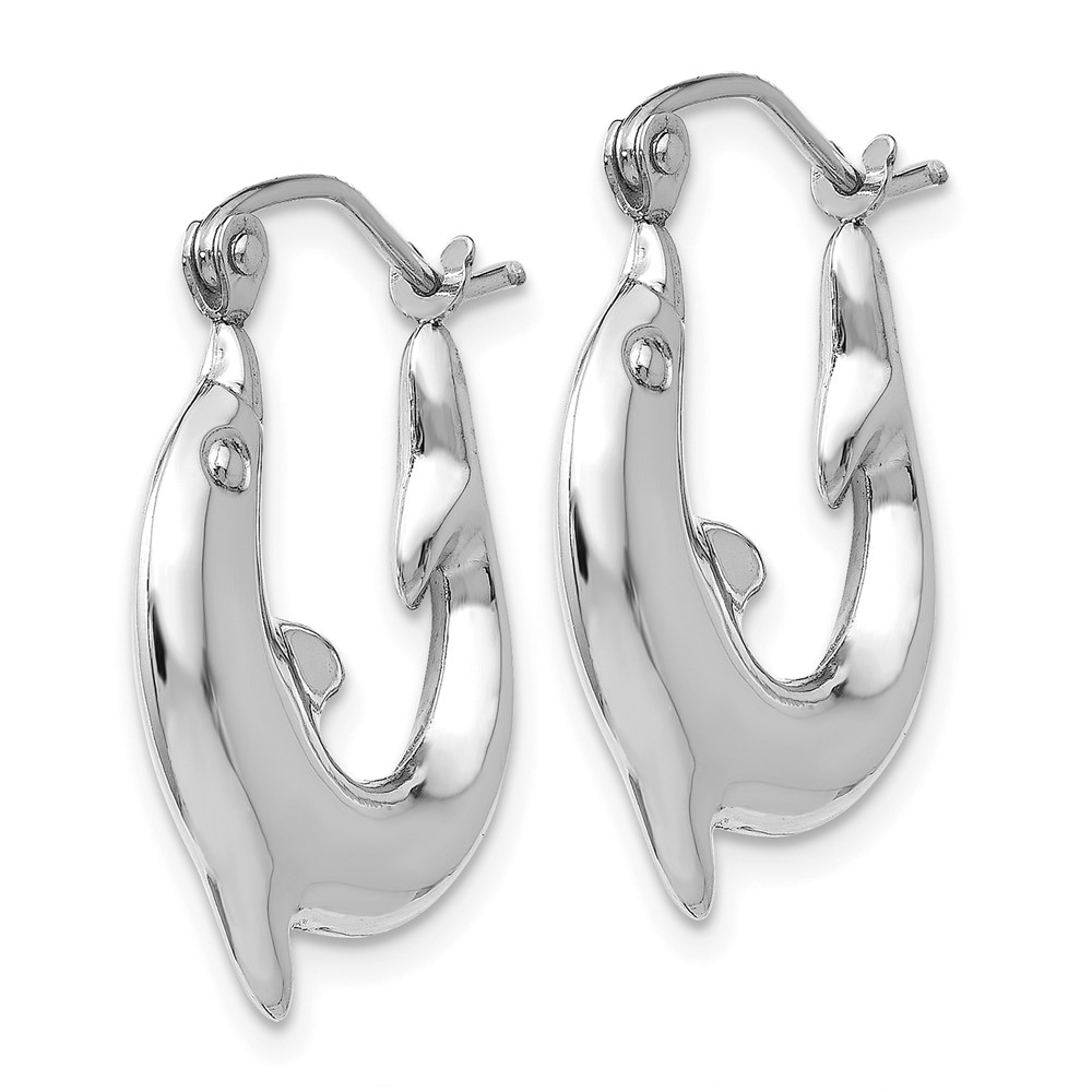14k White Gold Polished Dolphin Hoop Earrings (TC505)