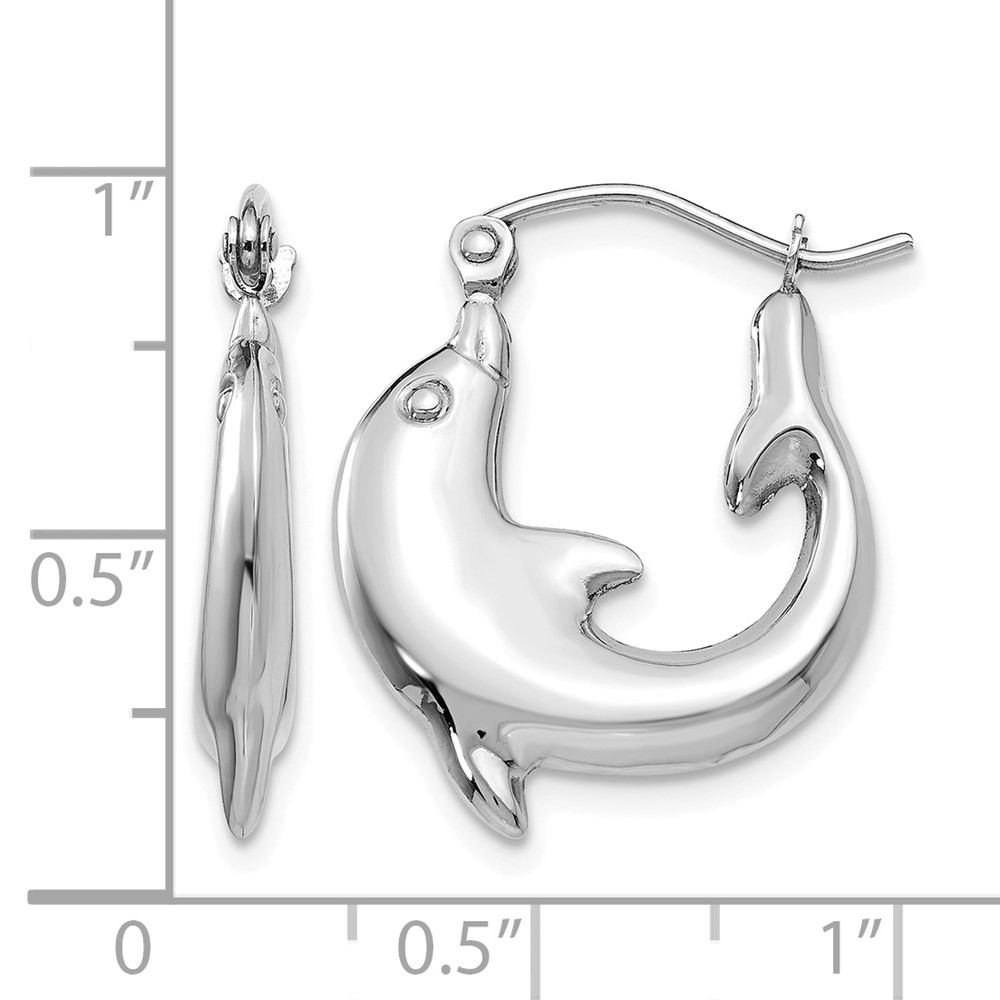 14k White Gold Polished Dolphin Hoop Earrings (TC505)