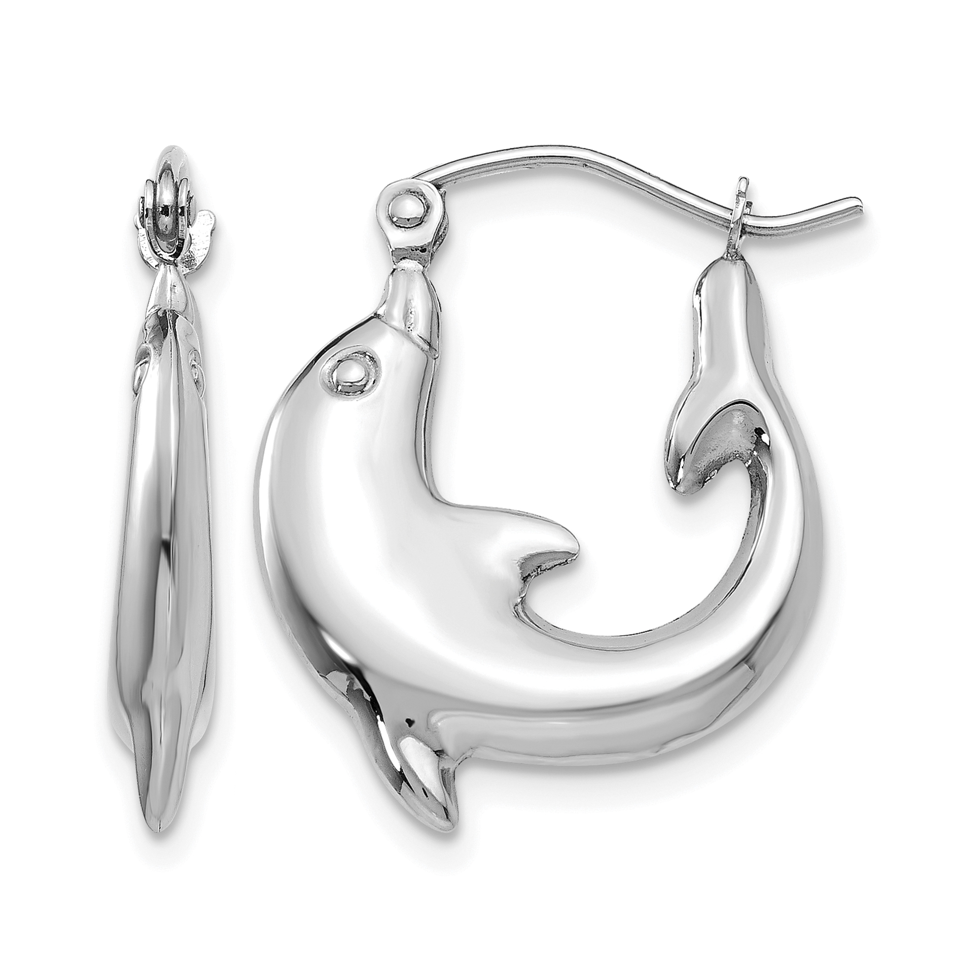 14k White Gold Polished Dolphin Hoop Earrings (TC505)