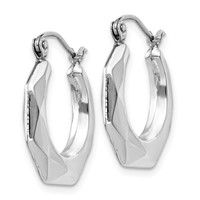 14K White Gold Faceted Hoop Earrings view 2