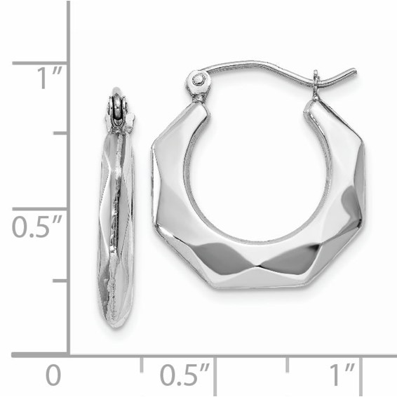 14k White Gold Faceted Hoop Earrings